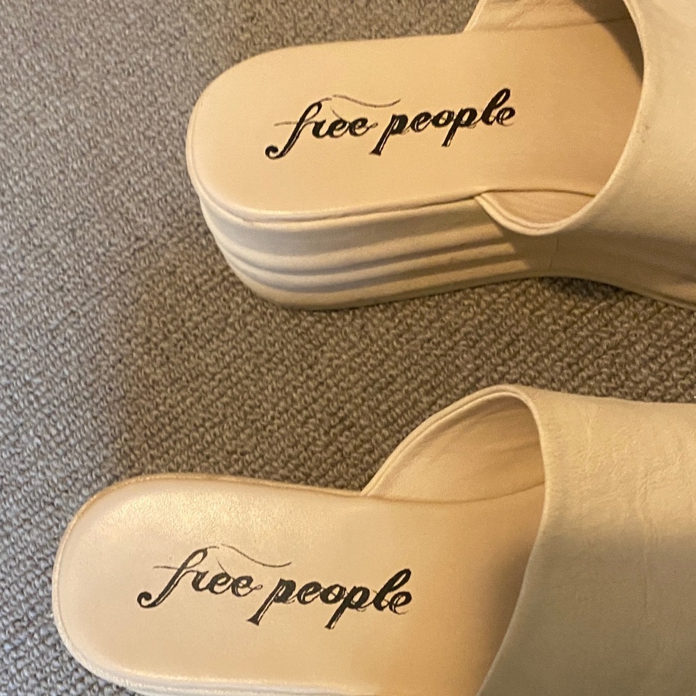 Free People Harbor Cream Leather Platform Slide Sandals sz 39 - Picture 2 of 9